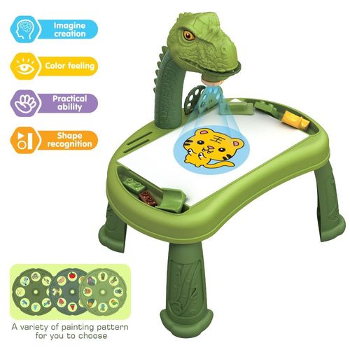 Little Story Diy T-Rex 3-In-1 Spinning Puzzle Block Table, Projection Drawing Board & Learning Table Set (81 Pcs), Stem Series - Multicolor