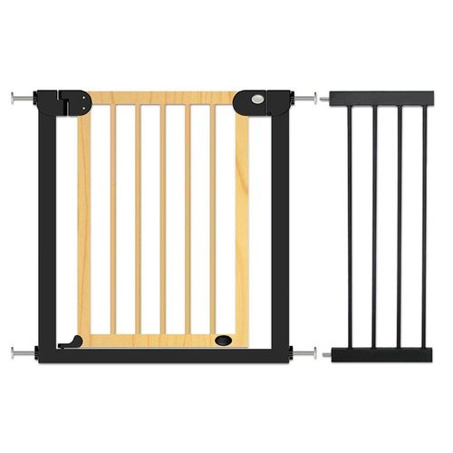 Baby Safe Wooden Safety Gate W/T 28Cm Black Extension - Natural Wood