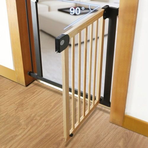Baby Safe Wooden Safety Gate W/T 28Cm Black Extension - Natural Wood