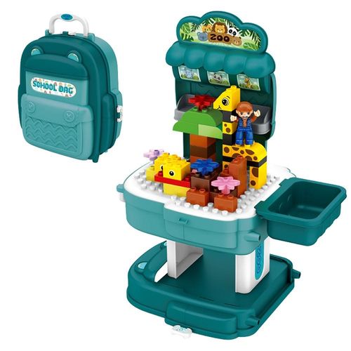 Little Story Role Play Zoological Park With Block Toy Set School Bag (200 Pcs) - Green, 2-In-1 Mode
