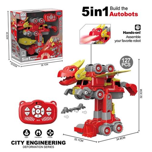 Little Story - Kids Toy 5in1 Dinosaur Robot Transformation Vehicle with Remote - Red