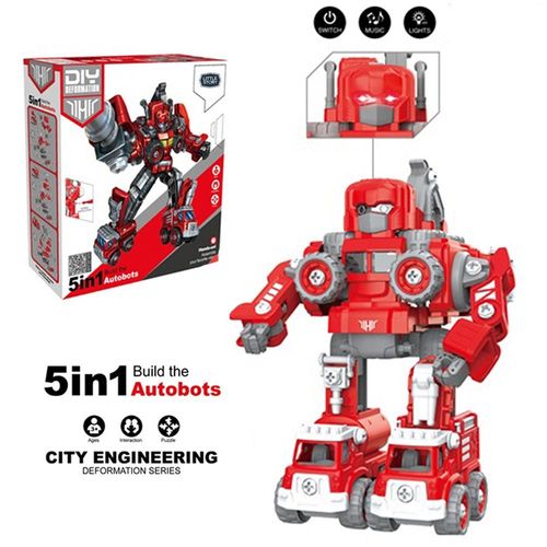 Little Story - Kids Toy 5in1 Robot Transformation Fire Fighter Truck with Remote - Red