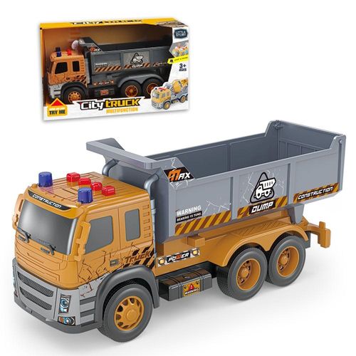 Little Story Simulation Inertial Engineering Dumping Truck Toy Vehicle With Light and Sound, Included 3*AG13 Cell Battery - Yellow