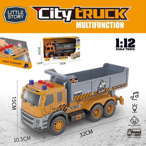 Little Story Simulation Inertial Engineering Dumping Truck Toy Vehicle With Light and Sound, Included 3*AG13 Cell Battery - Yellow
