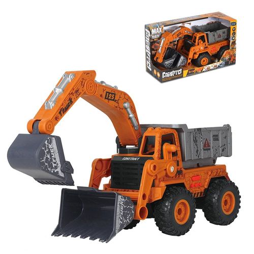 Little Story Simulation Inertial 3-In-1 Engineering Excavator/Dumping Truck Toy Vehicle With Light and Sound, Included 3*AG13 Cell Battery - Yellow