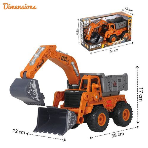 Little Story Simulation Inertial 3-In-1 Engineering Excavator/Dumping Truck Toy Vehicle With Light and Sound, Included 3*AG13 Cell Battery - Yellow