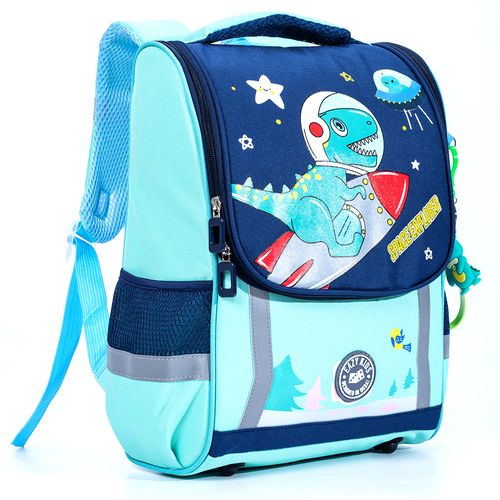 Eazy Kids School Bag Dino In Space Wt Trolley - Green