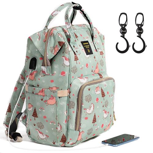 Sunveno Diaper Bag Green Dream Xl W/ Sunveno Stroller Hooks