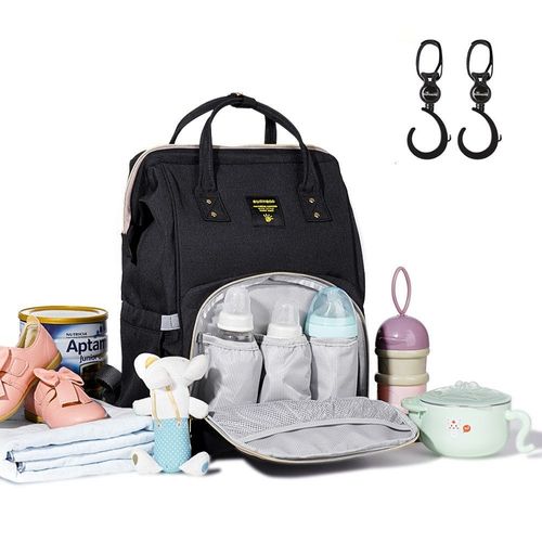 Sunveno Diaper Bag - Xl - Black With Sunveno Stroller Hooks
