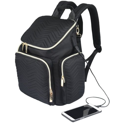 Little Story Georgia Diaper Bag Wt Changing Pad &Stroller Hooks - Black