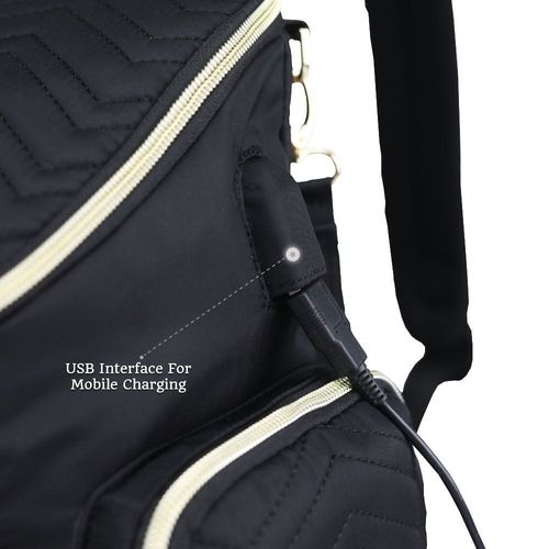 Little Story Georgia Diaper Bag Wt Changing Pad &Stroller Hooks - Black