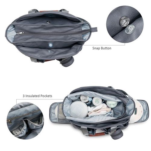 Little Story Quilted Diaper Bag W/ Pacifier Pouch-Dark Grey