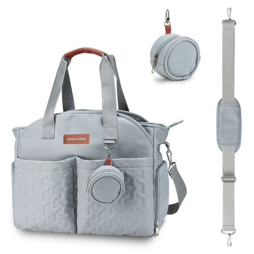 Little Story Quilted Diaper Bag W/ Pacifier Pouch-Blue