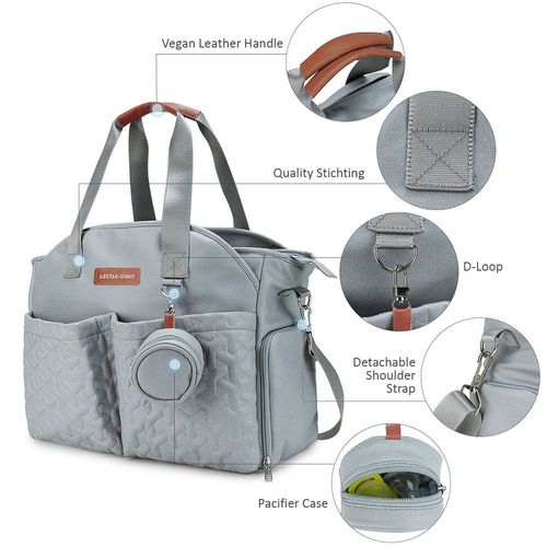 Little Story Quilted Diaper Bag W/ Pacifier Pouch-Blue