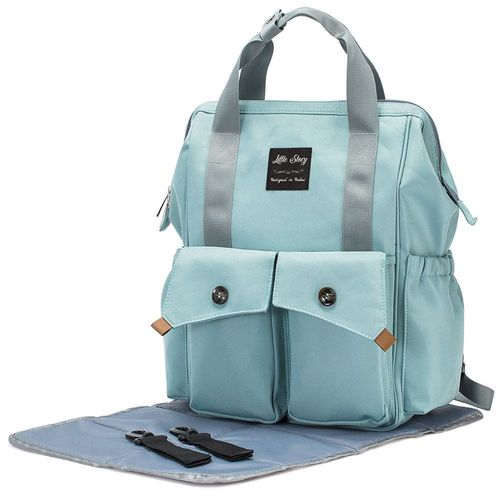 Little Story Elite Diaper Bag W/ Stroller Hooks & Changing Mat -Blue