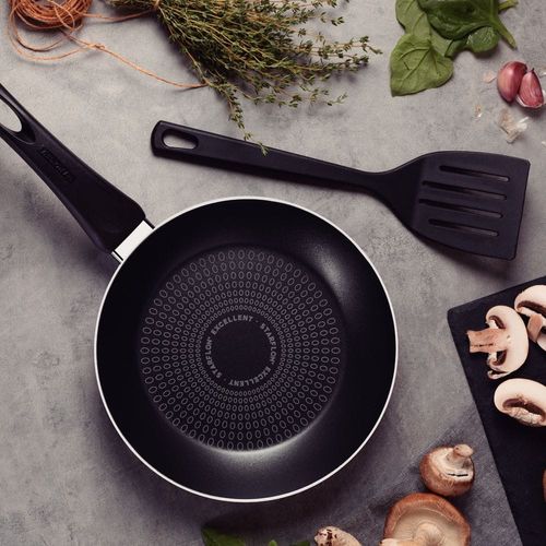 Tramontina Paris+ 30cm Black Aluminum Frying Pan with Interior and Exterior Starflon Excellent PFOA Free Nonstick Coating with Spatula