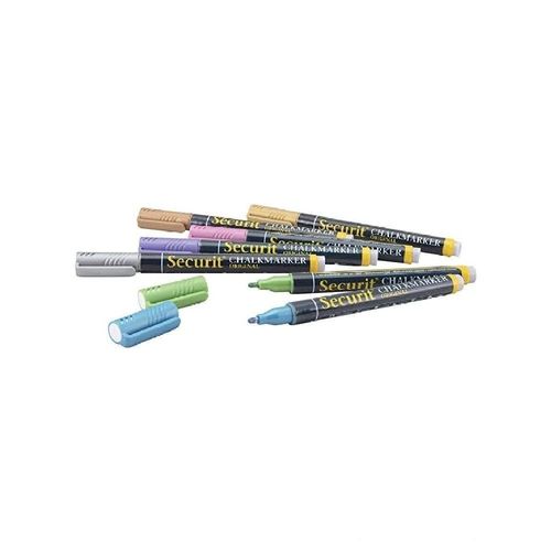 Securit Liquid Chalkmarker Metallic 1-2mm Nib Pink, Green, Blue, Violet, Copper, Gold & Silver Pack