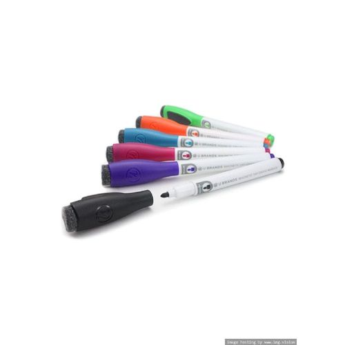 U Brands Magnetic Dry Erase Markers with Erasers Medium Point Pack of 6