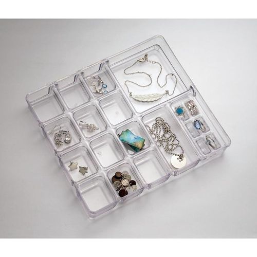 Idesign Linus Plastic Bpa-Free Fashion Jewelry Vanity And Drawer Organizer, Tray For Rings, Earrings, Bracelets, Necklaces, 8.75" X 7.75" X 2.75", Set Of 3, Clear