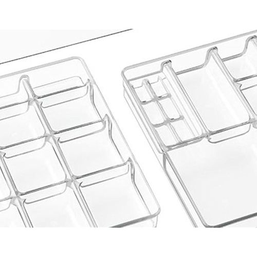Idesign Linus Plastic Bpa-Free Fashion Jewelry Vanity And Drawer Organizer, Tray For Rings, Earrings, Bracelets, Necklaces, 8.75" X 7.75" X 2.75", Set Of 3, Clear