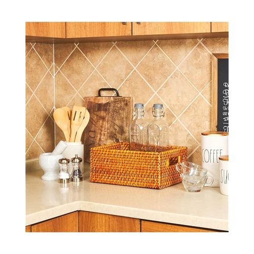 Copper Rattan Storage Bins With Handles Small 28x18x13cm