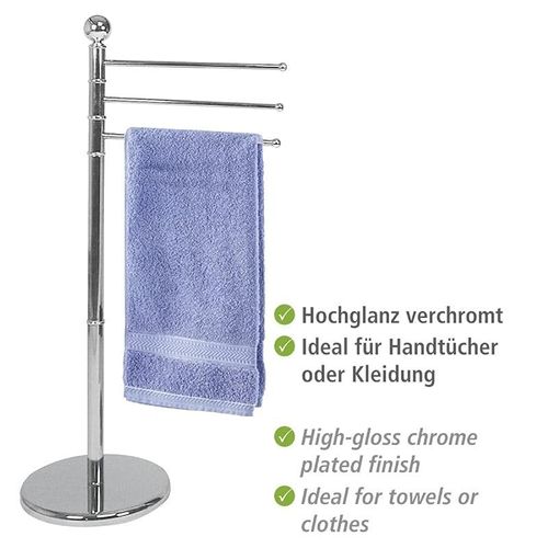 WENKO, Exclusive Towel And Clothes Stand, Stainless Steel, Free Standing Bathroom Drying Rack, Home Storage Solutions, 48.5x90x28.5cm, Chrome