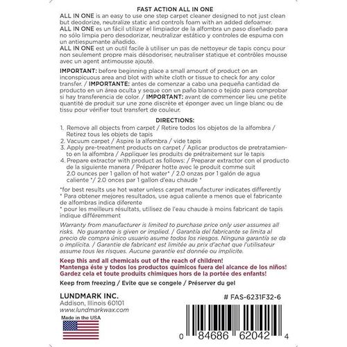 Lundmark Fast Action Professional All in One Carpet Cleaner & Deodorizer for Extraction Type Carpet Cleaning Machines, 32-Ounce, 6204F32-6