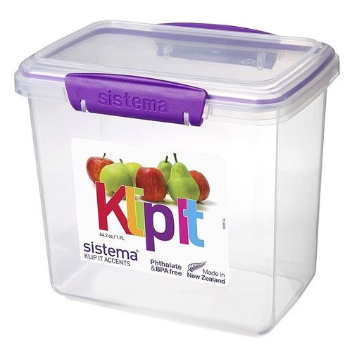Sistema Klip It Accents Food Storage Container, 1.9 L - Assorted Colours