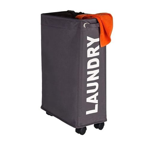 Wenko, Laundry Bin Corno, Polyester, Home &amp; Bedroom Clothes Hamper, Slim Space Saving With Large Capacity, 43 Litres, 18.5X60X40Cm, Dark Grey