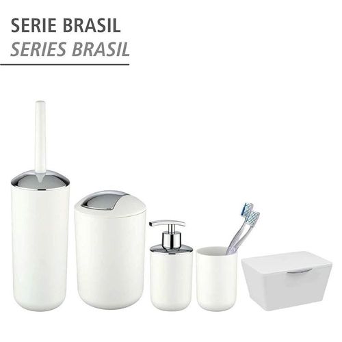 WENKO Swing Cover Bin Brasil, Plastic, Home and Bathroom Waste Trash Can, Lidded Dustbin, Lightweight &amp; Sturdy, 6.5 Litre, 19.5x19.5x31cm, White