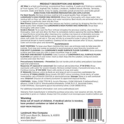 Lundmark All Wax, Self Polishing Floor Wax, 32-Ounce, 3201F32-6