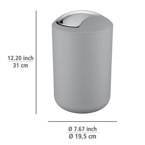 Wenko Swing Cover Bin Brasil, Plastic, Home And Bathroom Waste Trash Can, Lidded Dustbin, Lightweight &amp; Sturdy, 6.5 Litre, 19.5X19.5X31Cm, Grey