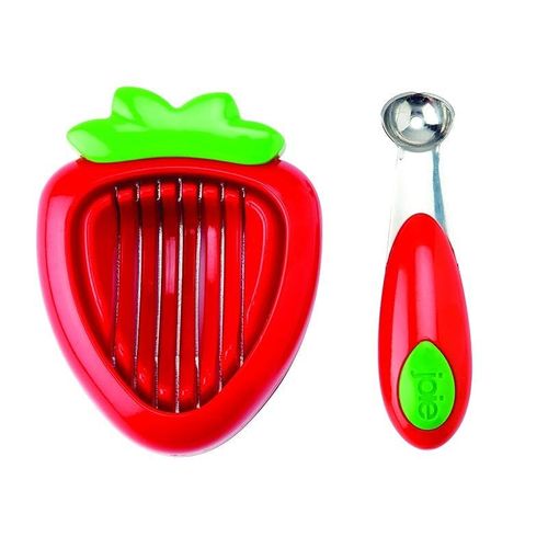Joie Kitchen Gadgets 87312 Joie Strawberry Hull And Slice, Plastic, Red