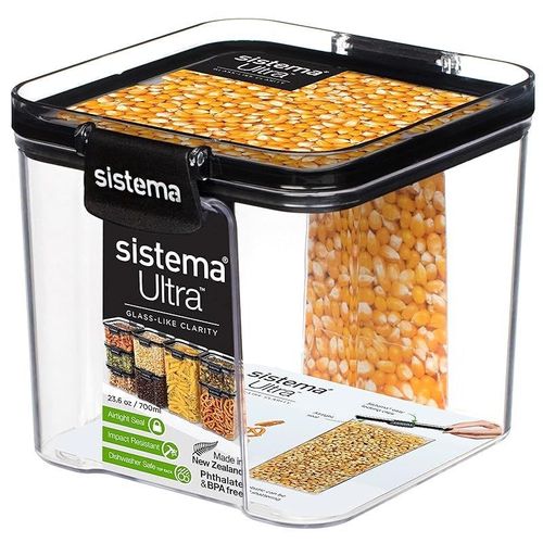 Sistema 51401ZS Ultra Square Canister, Tritan, Clear Black, 700 ml