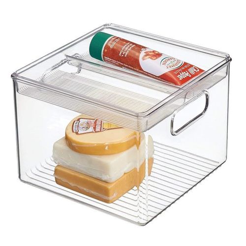 Idesign Id03113Es Set Of 2 Kitchen Bin With Removable Divided Tray For Food Storage, Clear, H 6.12 X W 8.0 X D 8.0 Inches, Plastic