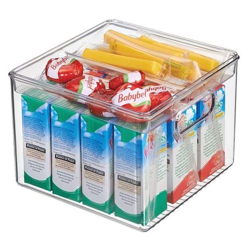 Idesign Id03113Es Set Of 2 Kitchen Bin With Removable Divided Tray For Food Storage, Clear, H 6.12 X W 8.0 X D 8.0 Inches, Plastic