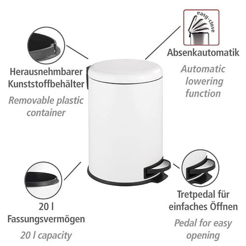 Wenko Pedal Bin Leman White Easy Close 20 Liter