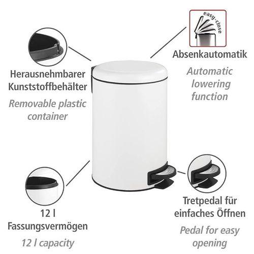 Wenko Pedal Bin Leman White Easy Close 12 Liter