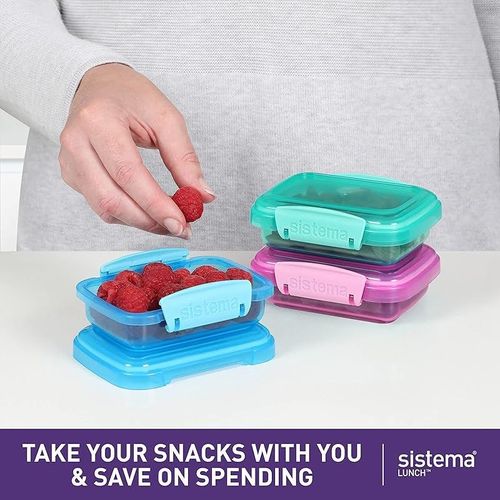 Sistema Lunch Food Storage Containers With Contrasting Clips, Green/Pink/Blue, 200 ml, Pack Of 3