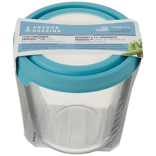 Anchor Hocking 11838AHG17 Trueseal Glass Food Storage Containers Airtight Lids, 3.5 Cup Tall, Mineral Blue 7-Cup Tall Blue 11839AHG17