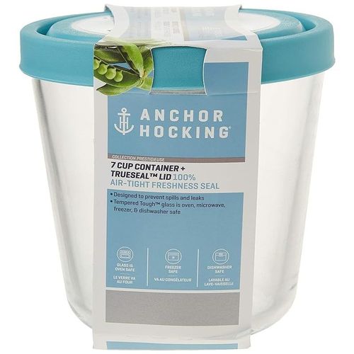 Anchor Hocking 11838AHG17 Trueseal Glass Food Storage Containers Airtight Lids, 3.5 Cup Tall, Mineral Blue 7-Cup Tall Blue 11839AHG17
