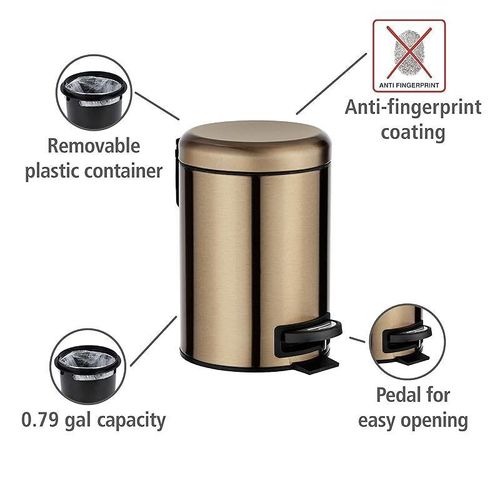 Wenko Bathroom Stainless Steel Trash Can with Lid, Copper