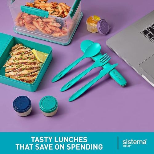 Sistema Cutlery Set TO GO Travel Cutlery Set with Knife, Fork &amp; Spoon Durable Case for Storage BPA-Free Plastic Dishwasher Safe