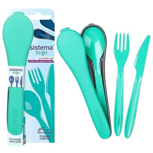 Sistema Cutlery Set TO GO Travel Cutlery Set with Knife, Fork &amp; Spoon Durable Case for Storage BPA-Free Plastic Dishwasher Safe