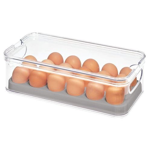 iDesign 71653 Crisp Plastic Refrigerator and Pantry Egg Bin, Modular Stacking Food Storage Box for Freezer, Fridge, Holds up to 18 Eggs, BPA Free, 12.72" x 6.32" 3.88", Clear Gray