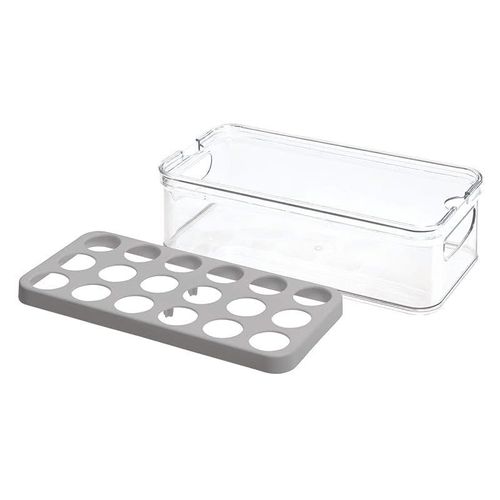 iDesign 71653 Crisp Plastic Refrigerator and Pantry Egg Bin, Modular Stacking Food Storage Box for Freezer, Fridge, Holds up to 18 Eggs, BPA Free, 12.72" x 6.32" 3.88", Clear Gray
