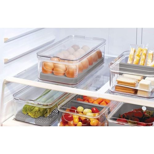 iDesign 71653 Crisp Plastic Refrigerator and Pantry Egg Bin, Modular Stacking Food Storage Box for Freezer, Fridge, Holds up to 18 Eggs, BPA Free, 12.72" x 6.32" 3.88", Clear Gray