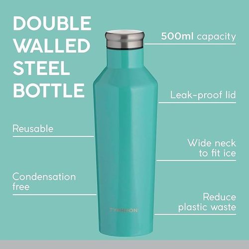 Typhoon 1401.854 Pure Double Wall Bottle, Steel, Turquoise