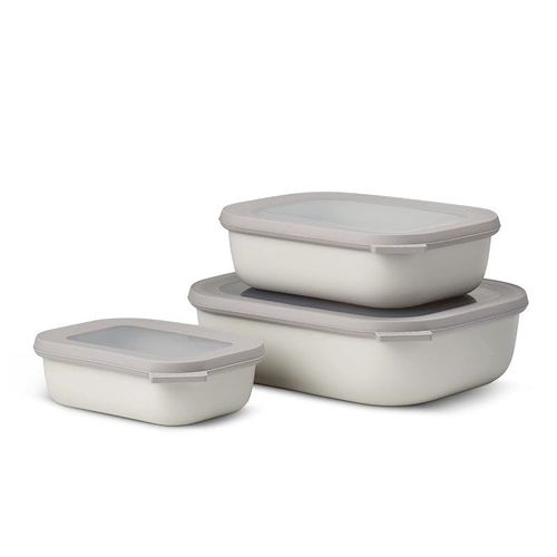 Mepal Cirqula Multi Rectangular 3-Piece (500 + 1000 + 2000 ml) Nordic White-Bowl Set-Food Storage Containers-Stackable-Dishwasher Safe, Polypropylene, Flach