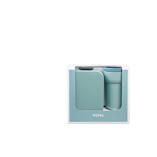 Mepal Take a Break midi lunch box + Ellipse travel mug 275 ml - Nordic green - lunch box with divider - ideal for meal prep - coffee to go thermal mug - leak-proof - compact size